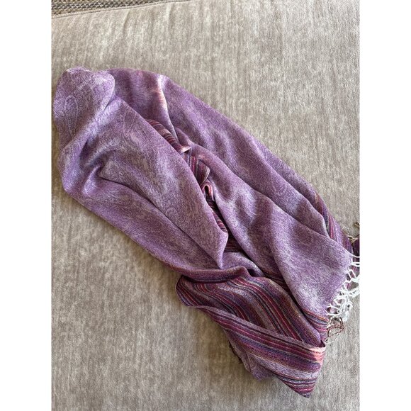 Purple Woven Paisley Scarf Dark Purple Stripes Fringe Gift - Picture 5 of 7